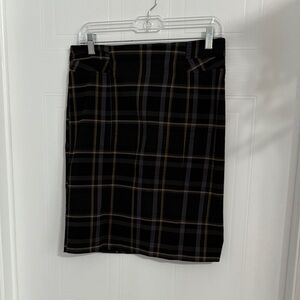 Tribal Black and Brown Plaid Pencil Skirt